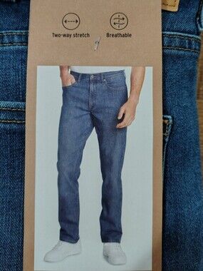EDDIE BAUER Med Blue Denim Straight-Leg Fit Jeans Size 38/29 NWT 2 Way Stretch